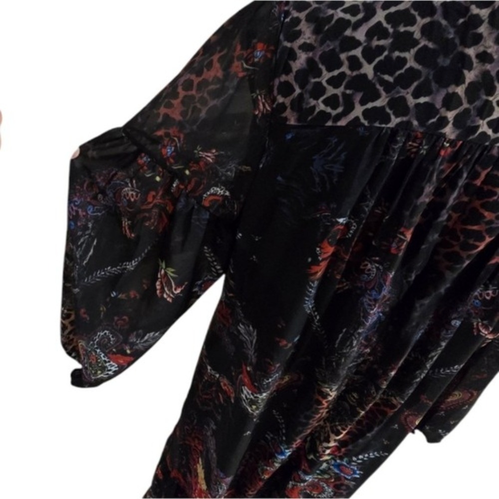Dalia Macphee Black and Floral Peasant Boho Long Sleeve Maxi Dress Size Large Ne - Picture 7 of 12